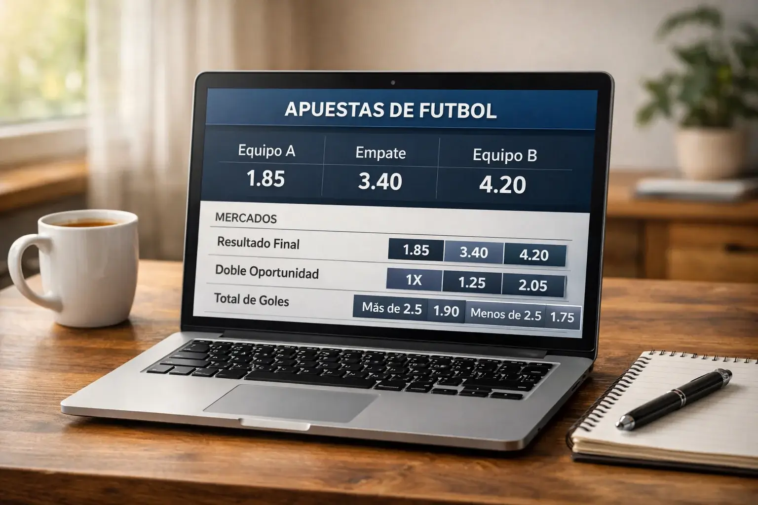 Pantalla de ordenador mostrando cuotas de apuestas deportivas de un partido de fútbol