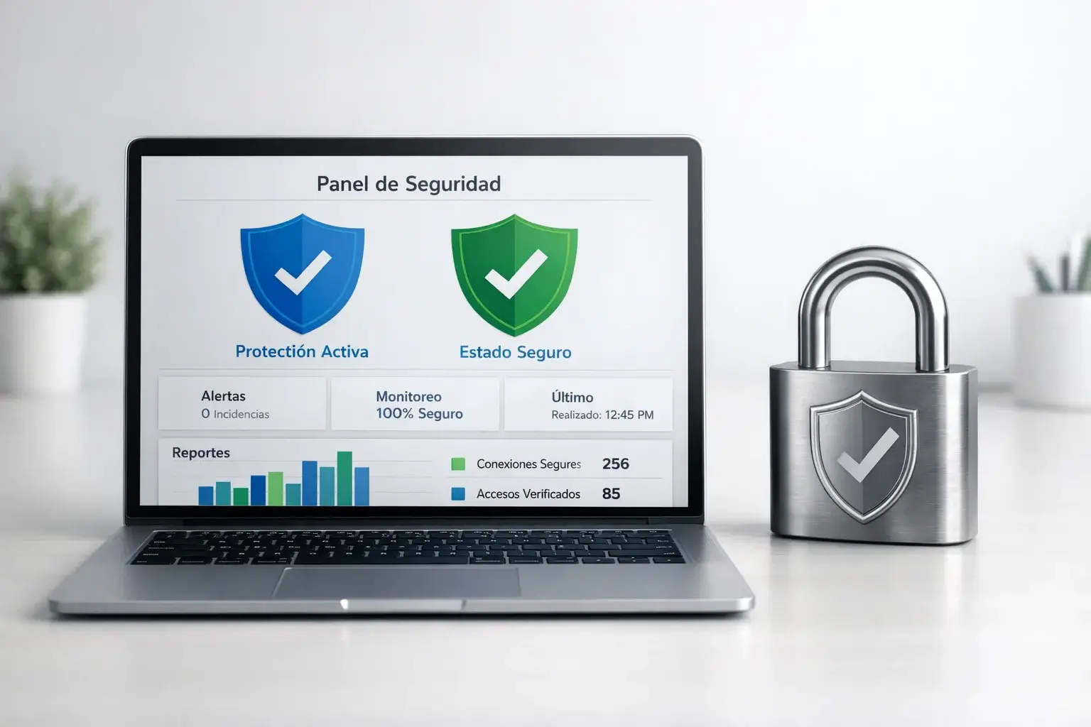 Candado de seguridad digital junto a un portátil simbolizando protección de datos online